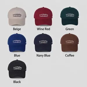 Classic cotton baseball caps in multiple colors featuring Accomplish embroidery