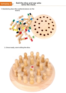Close-up of wooden memory chess with colorful pegs and base for logic training