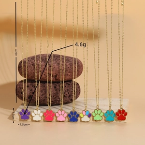 Colorful cat paw enamel pendant necklaces set with gold chain for women and girls