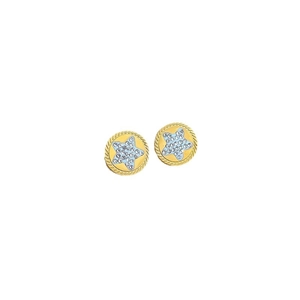Minimalist titanium steel gold stud earrings with round base and crystal paved star