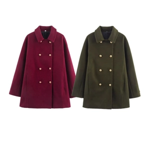 Women Double Breasted Woolen Coat Lapel Mid Length Elegant Long Sleeve Fashion Outerwear Jacket