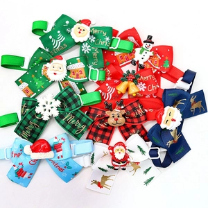 Adjustable Christmas pet bow tie set featuring Santa, snowman and deer holiday patterns