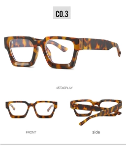 Detail view of stylish leopard print square frame glasses showing front and side angles