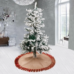 Christmas Tree Skirt Burlap Flax With Red Green Plaid Ruffled Edge Traditional Scottish Style Home Holiday Decor