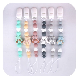 Silicone Baby Pacifier Clip Chain Cartoon Bear Heart Beads Soothing Teether Toy Anti-Drop Holder For Newborns Infants