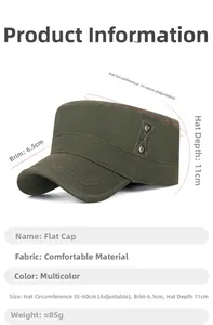 Detailed dimensions of green tactical army cap showing adjustable 55-60cm circumference