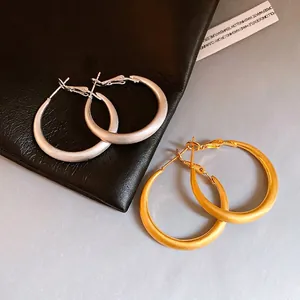 Matte Gold Hoop Earrings With 925 Sterling Silver Earring Post Brushed Metal Thick Round Minimalist Jewelry For Women