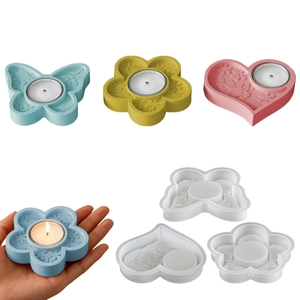Flower Heart Butterfly Relief Silicone Molds For Candle Holder DIY Resin Casting Plaster Craft Tea Light Stand Home Decor