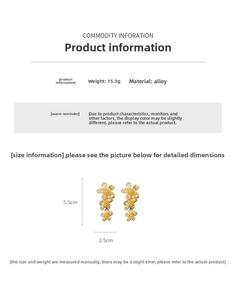 Detailed size chart for vintage gold flower tassel earrings with dimensions 5.5cm x 2.5cm
