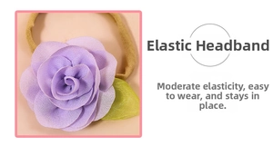 Detail of purple chiffon flower headband with soft nylon elastic band for baby girls