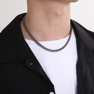 Hip hop street style gunmetal stainless steel Cuban link necklace for men worn on neck