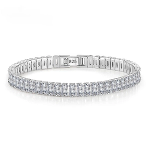 925 silver tennis bracelet with rectangular zircon stones on white background
