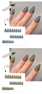 Detailed comparison of matte almond press-on nails in dark grey and army green finishes