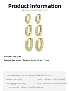 Detailed size comparison chart for 8mm 10mm and 12mm CZ paved hoop earrings
