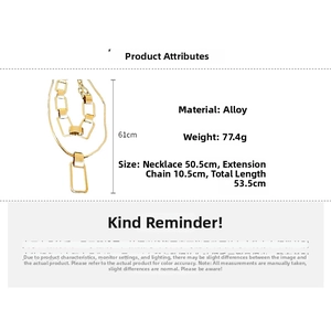 Detailed size parameters for the layered gold chain necklace set with rectangular pendant