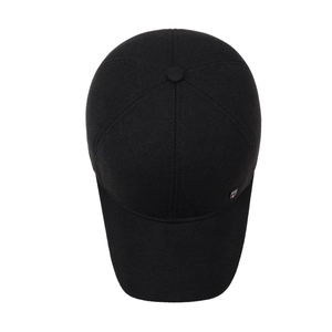 Black winter baseball cap for men with fleece lining and metal sport tag detail