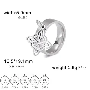 Size chart for stainless steel Celtic knot ring with US size dimensions and weight info