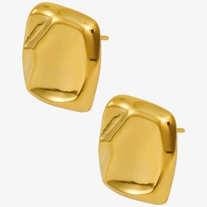 Detailed macro shot of irregular molten-style 18k gold-plated 304 stainless steel earrings
