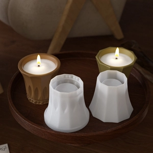 Silicone candle cup molds with geometric and vintage textures for DIY resin crafts