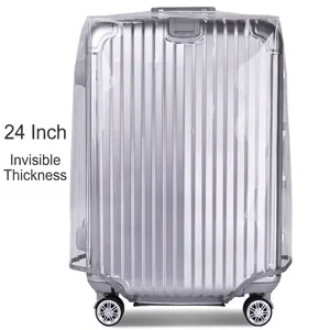 Thickened transparent PVC luggage cover protector for 24-inch suitcases with grey trim