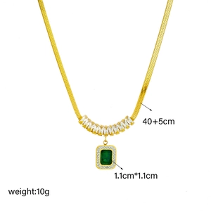 Golden snake chain necklace featuring emerald green zircon pendant with size specifications