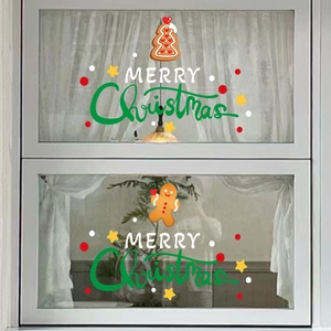 Merry Christmas window decals with Santa gingerbread man and star patterns for holiday decor
