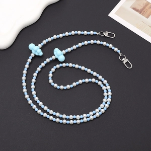 Blue and white pearl beaded crossbody phone strap with cloud charms and metal clips