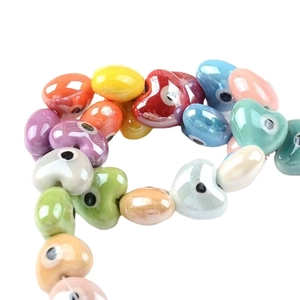 Colorful heart-shaped ceramic evil eye beads for handmade jewelry DIY necklaces