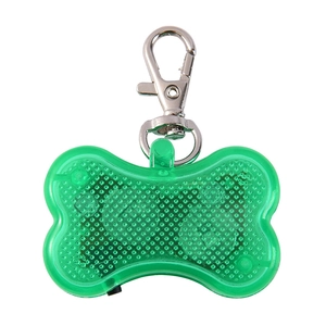 Green bone shaped LED pet safety light with metal clip and translucent mesh shell
