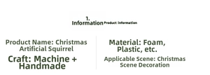 Specifications for foam squirrel Christmas decoration showing materials and craftsmanship