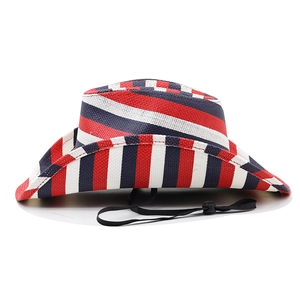 Cappello da cowboy in paglia con motivo bandiera americana e cordino sottogola