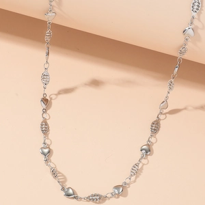 Minimalist silver stainless steel heart necklace with textured spiral bead for women