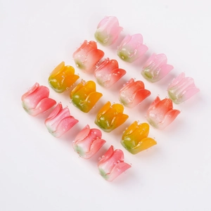 Detail of 15 pieces of colorful resin tulip buds for handmade DIY jewelry making