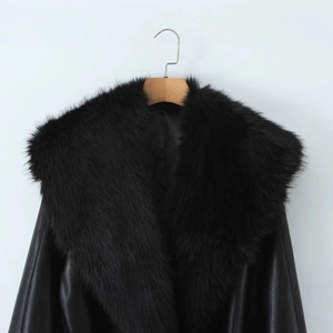 Veste en similicuir noir pour femme avec grand col en fausse fourrure pour automne hiver