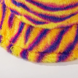 Vibrant colorful tiger stripe plush bucket hat for cozy autumn and winter warmth