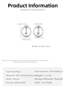 Detail view of 925 sterling silver hoop earrings with clear cubic zirconia stone
