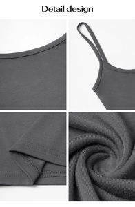 Detail design of grey knitted Y2K crop top showing fabric texture and shoulder straps