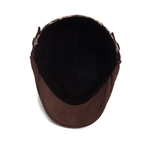 Vintage plaid and corduroy newsboy cap with side buckle for men and women