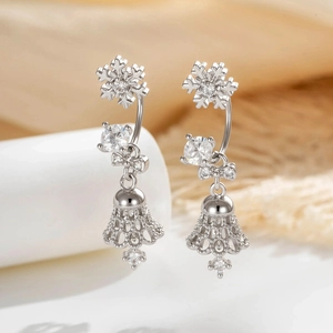 Snowflake Bell Navel Ring Titanium Steel Copper Cubic Zirconia Bowknot Pendant Body Piercing Christmas Jewelry For Women