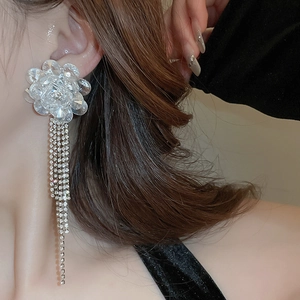 Elegante Kristallblumen Ohrringe mit Quasten und Strasssteinen für Damen mit Silberstecker