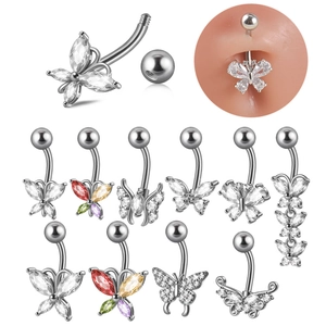 Stainless Steel Butterfly Belly Button Ring With Zirconia Inlaid Navel Piercing Jewelry For Women Fashion Body Decoration