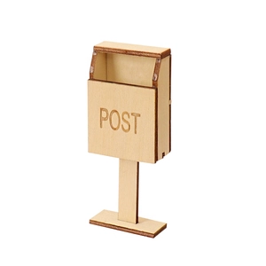 Miniature wooden Christmas dollhouse mailbox model with natural wood grain and POST engraving