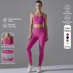 Women High Waist Butt Lifting Yoga Set Nylon Spandex Sports Bra And Leggings Slim Fit Workout Top And Bottom