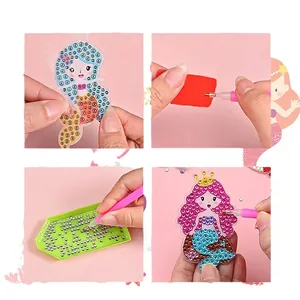 DIY 5D diamond painting kit for kids with cartoon mermaid stickers and tools