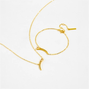 Minimalist S925 sterling silver gold plated necklace and bracelet set with cubic zirconia