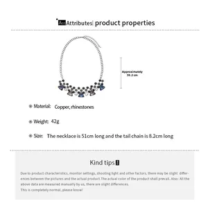 Macro detail of multi-layer rhinestone necklace with 51cm chain length specifications