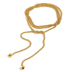 Layered 18K gold plated stainless steel mesh chain necklace with decorative ball tassels