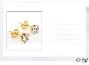 Macro detail of gold-plated titanium steel earrings with 16x6mm zircon dimensions