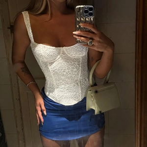 Damen Sexy Spitzenkorsett Oberteil Mit Stäbchen Schmale Passform Spaghettiträger Elegant Weiß