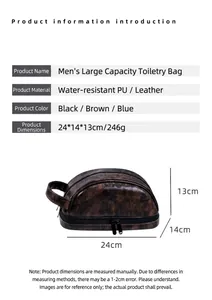 Dimensioni borsa da toilette 24x14x13cm in pelle PU marrone impermeabile con maniglia lato